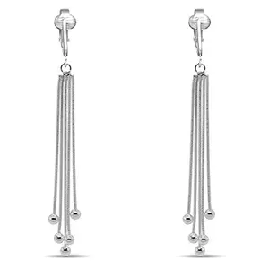 Silver Multi Beaded Chain Clip On Dangling Earrings