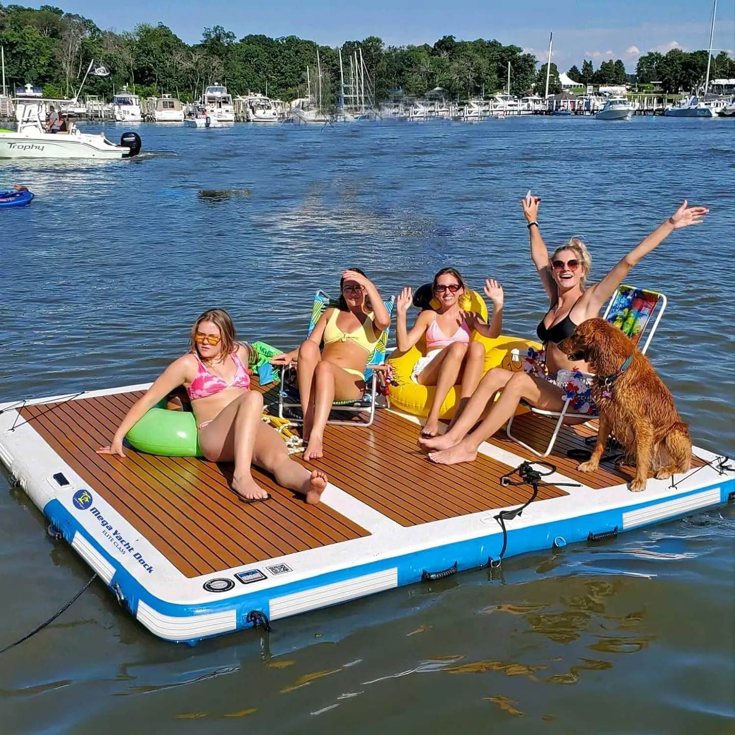 Island Hopper Mega Yacht Floating Dock – 10’ x 10’ Inflatable Dock for Boats and Lakefront – UV-Resistant PVC with Non-Slip EVA Foam – Holds Up to 2000 lbs – Lake Floats Easy Setup and Storage