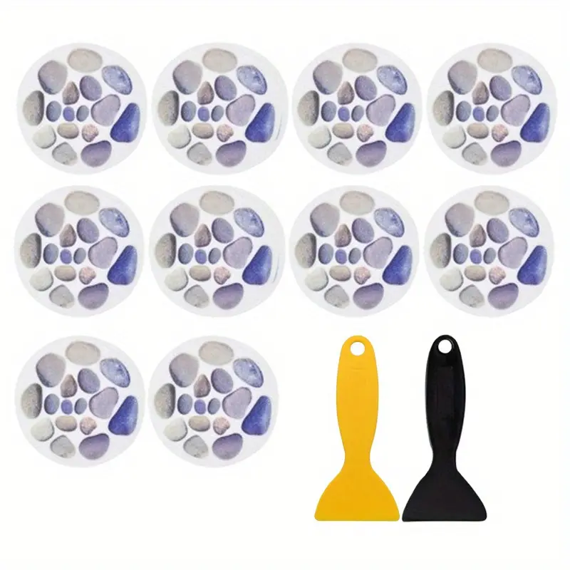 10 Pcs Non Slip Bathtub Stickers with 2 Premium Scraper,Large Cobblestone Adhesive Anti Slip Decal Treads for Shower and Bath Tub,New Year Gifts,Hand Tools Kits