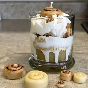 Warm Cinnabon - Handmade Warm Cinnabun Candle in Jar with Decorative Cinnamon Roll Topper