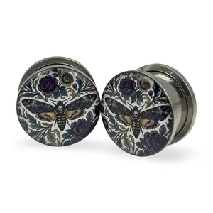 Death Moth Style 2 Picture Plugs gauges pair body jewelry