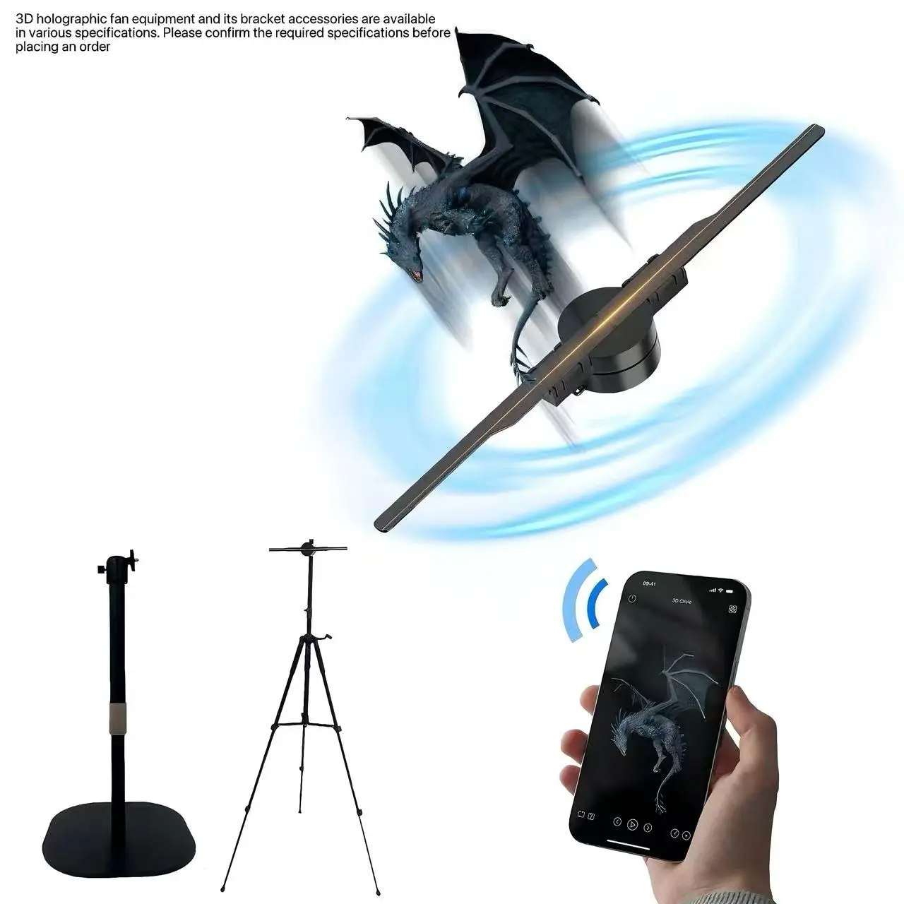 3D Holographic Projector Light, LED Projector Lamp, Hologram Projector, Stand sold separately, 42cm Fan Blade, Plug and Play, APP Controlled, 224 RGB Leds, Ideal for Festivals, Parties, Ads