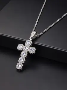 Rhinestone Decorated Cross Pendant Necklace, Fashion Jewelry for Party, Daily Clothing Decor, Trendy All-match & Exquisite Jewelry for Birthday Gift, Elegant Rhinestone Necklace, Fashion Cool Accessories