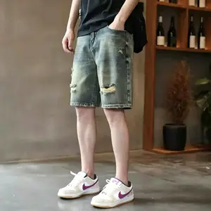 Men's Vintage Tinted Distressed Denim Shorts,Mud Wash Ripped Jorts,90s Grunge Rockstar Relaxed Fit Shorts,Archive Streetwear Skater Jean Shorts