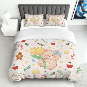 3-Piece Quilt Set, Includes 1 Quilt + 2 Pillowcases (unfilled), Gingerbread Candy Theme Bedding Set, Perfect for Holiday Decoration
