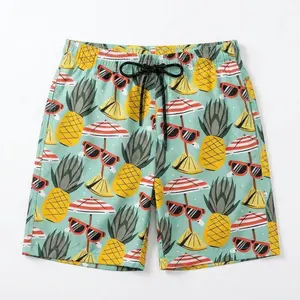 Men's Quick-Drying Beach Shorts Loose Fit Plus Size Mid-Length Swim Trunks Ideal for Seaside & Beach Vacations Pineapple Pattern summervibes