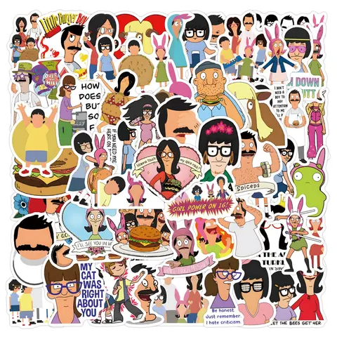 Bob's Burgers Sticker Pack (55-Count), Cartoon Graffiti Decals for DIY Phone Cases & Water Bottles, Fun Decoration Accessories