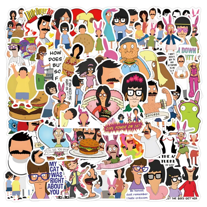 Bob's Burgers Sticker Pack (55-Count), Cartoon Graffiti Decals for DIY Phone Cases & Water Bottles, Fun Decoration Accessories