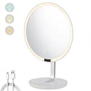 This desktop LED makeup mirror features integrated lighting, adjustable brightness touchscreen, and is portable enough to be handheld. Suitable for home décor, offices, and bedrooms, it also includes a small mirror with 10x magnification.