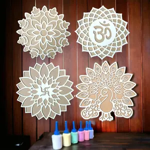 LoveNspire 12-in Sturdy MDF Reusable Rangoli Mat - Diwali, Navratri Home Decor, Easy-to-Use, Mess-Free DIY Kit
