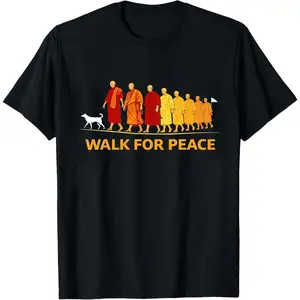 Peace Walking Monks with Aloka Dog Sweatshirt - Walk for Peace Monk Shirt, Buddhist Compassion Tee, Zen T-Shirt for Dog Lovers, s Vintage Faded Unisex Tee, Oversized Heavyweight Cotton Relaxed Fit, Cozy Casual Streetwear Aesthetic