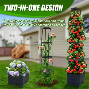 Adjustable Garden Bed Planter Box, Tomato Growth Support Cage with Shelf, Automatic Watering, Ideal for Climbing Plants, Vegetables, Flowers