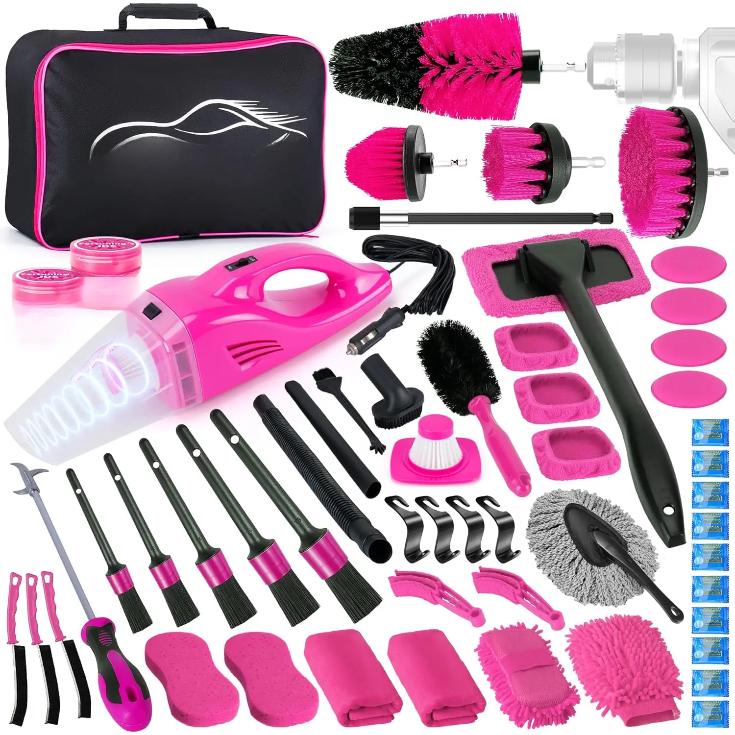 55 count Pink  Detailing Kit Interior Cleaner with High Power Handheld Vacuum,  Wash kit with Detailing Brush Set, Interior Detailing Kit, Accessories for ,Gifts for Women