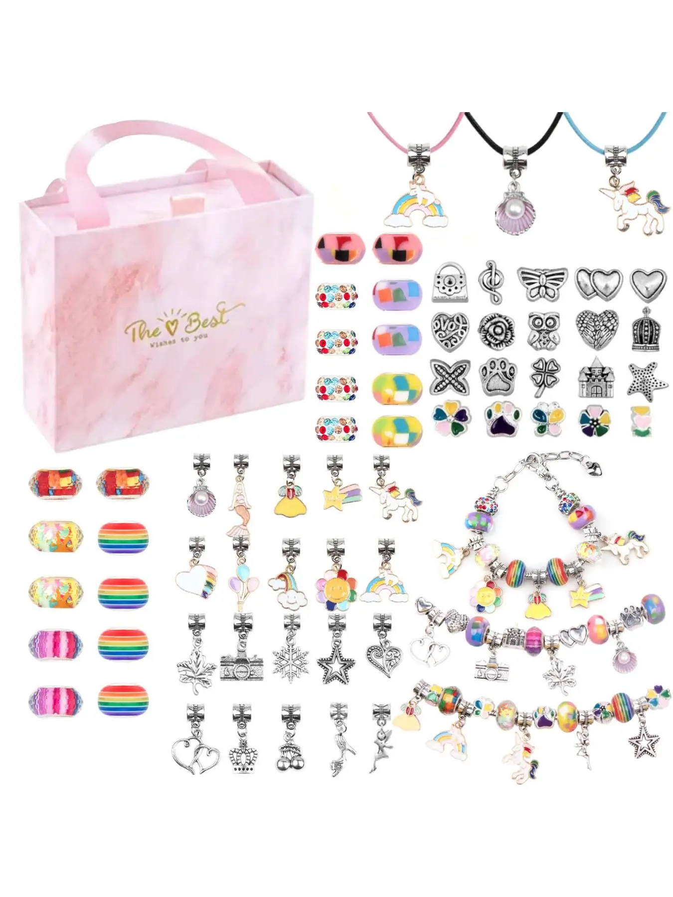 66pcs DIY Jewelry Making Kit, Unicorn & Mermaid Charm Beaded Bracelet, Jewelry Making Kit Great Idea Gift For Girls