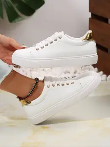 Women's Simple Commuter Closed Shoes, Casual Walking Sneaker Shoes, Basic Design with Back Decoration, Practicality and Detail Quality, Rubber