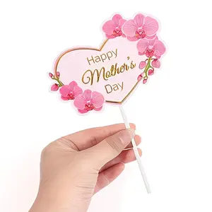 Mother's Day Flower Toppers, 12pcs Featherless Paper Decorations, Heart & Rose Design, Ideal for Mini Bouquets, No Power Required, Floral