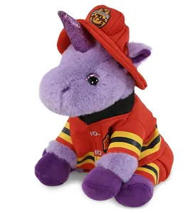 DOLLIBU 9" Purple Fireman Unicorn Stuffed Toy - Super-Soft Polyester Plush, Fireman-Themed Design, Removable Suit, Suitable for Ages 0+