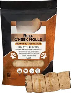 Brutus & Barnaby Beef Cheek Rolls Peanut Butter Flavor - Multi-pack Long Lasting Natural Rawhide Alternative Chews for Large Dogs & Aggressive Chewers - Supports Dental Health - 100% Beef, Grain Free, Gluten Free