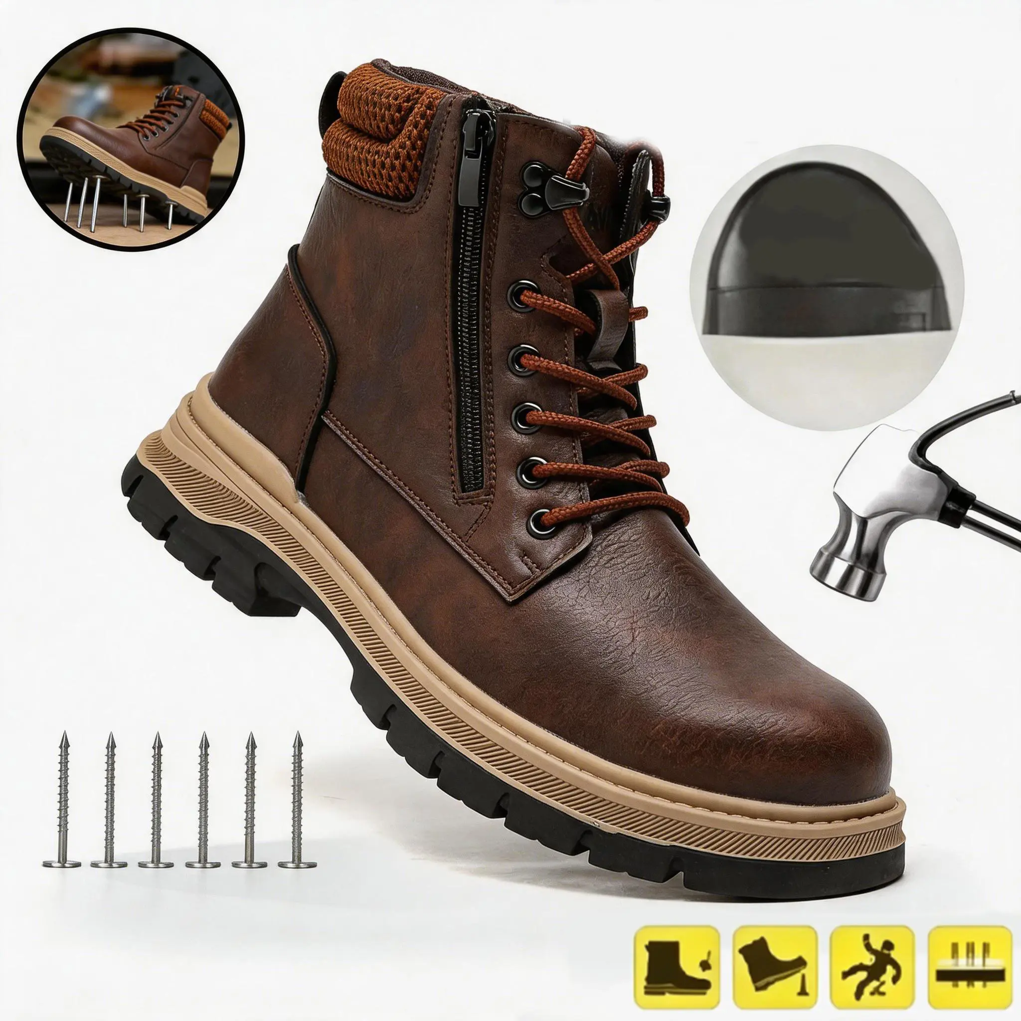 Men's Steel Toe Safety Work Boots, Breathable Safety Shoes with Anti-Puncture, Water-Resistant, Impact-Resistant Mesh for Outdoor Warehouse, Construction Sites, Boot, Breathable Safety Shoe