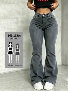 Women's Washed Bell Bottom Jeans, Butt Lifting Effect, Elastic Retro Casual Long Pants, Comfortable Fashion Denim Fabric, Daily Commute
