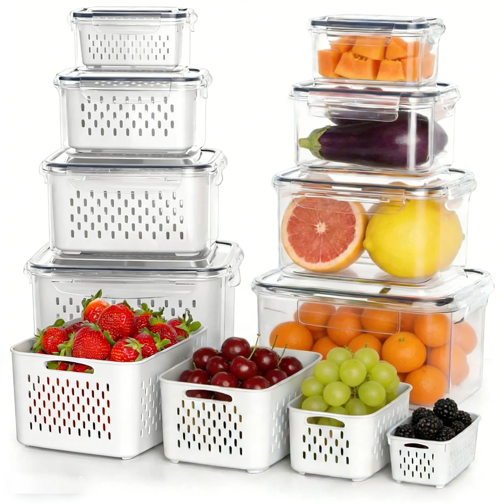 Refrigerator Organizer 8 Pack,Fruit Storage Containers Fridge, Leakproof Fruit Containers for Fridge with Colanders, BPA-Free Produce Storage Containers with Lids Keep Fruits, Vegetables, Berry, Meat Fresh longer Kitchen Utensils
