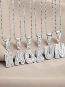 1pc Cubic Zirconia Letter Pendant & 1pc Stainless Steel Twisted Chain, 26 English Letters Unisex Popular Fashion Classic Hip Hop Retro Pendant Necklace, Suitable For Daily Wear Or Party, Gift For Valentine