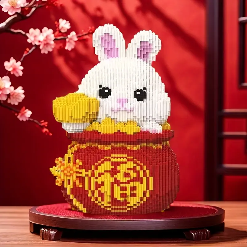 7183pcs Rabbit Building Block Model, Creative Animal Decor, Wealth Symbol, Birthday/halloween/festive Gift, Home & Party Decoration