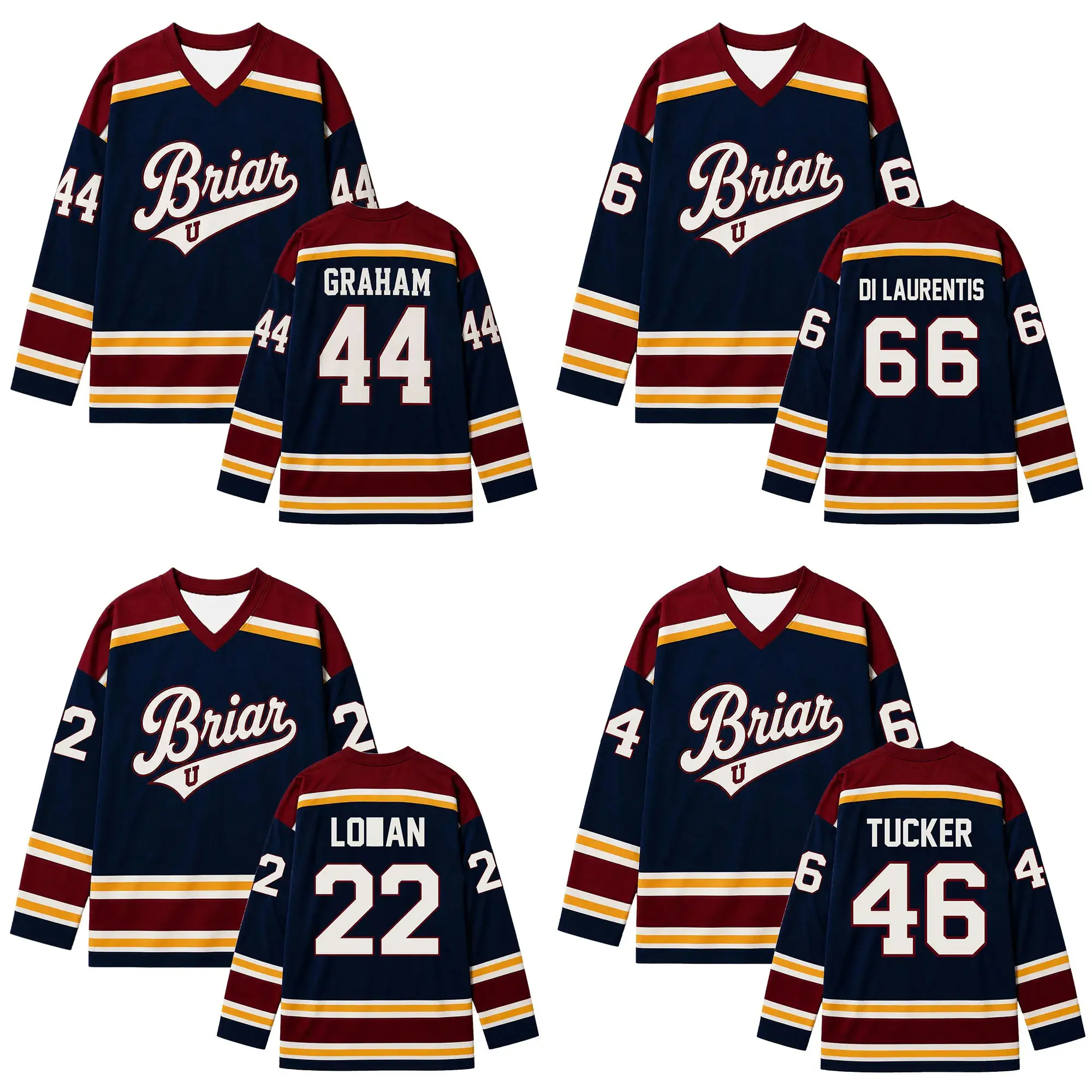 Off Campus Briar University Hockey Jersey, Graham 44 22 DI LAURENTIS 66 Tucker 46 Print Shirt, Cosplay Hockey Romance Shirt