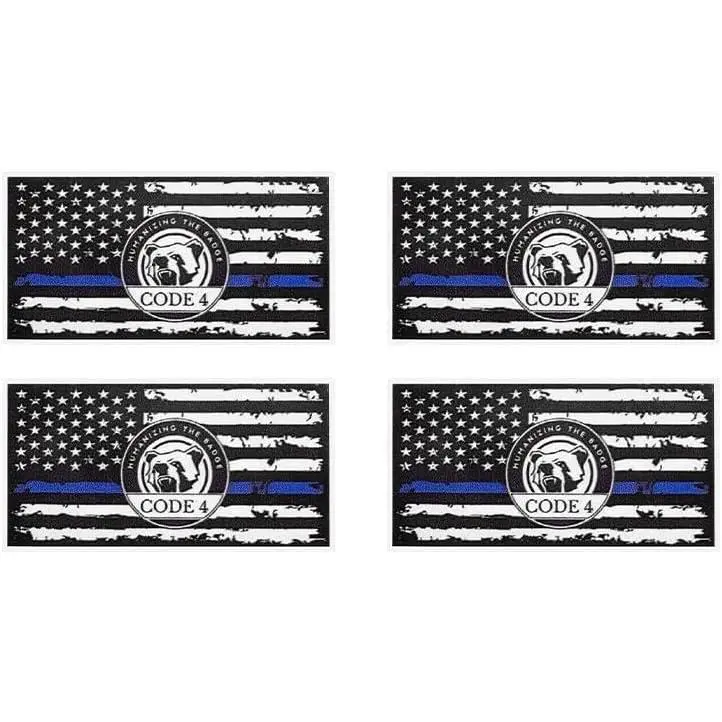 4PCS Thin Blue Line Sticker Code 4, American Flag Thin Line Decal Law Enforcement Support Sticker, Waterproof Vinyl Police Support Decal for Car Truck Window Bumper (Small)
