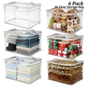 6Pack 25 Gallon Clear Moving Bags,  Extra Large Heavy Duty Moving Bags With Wrap Around Handles, Dual Zipper Wide Opening, Tag Pocket, Heavy-Duty Storage Tote Moving Storage for Space Saving, College Supplies, Seasonal storage, Travel Organiser,summervibe