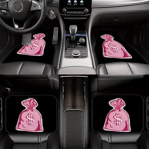 4pcs Dollar Bag Pattern Car Floor Mats Set, Anti-Slip Durable Polyester, Fits Most Cars and Suvs, Interior Upgrade Gift