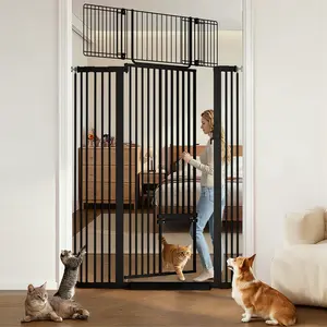 71" Extra Tall Pet Gate for Cats, 29.5-43" Extra Wide Cat Gate with Adjustable Cat Door, Pressure Mounted Easy Walk Through Pet Gate with Door for Stairs, Doorways, Kitchen