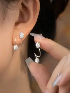 1 Pair Super Shiny Zirconium Double Ball Earrings, S-Shaped Spring Clasp, Unique Design, Small Ear Bone Studs for Women, Post Earrings, Shining Earrings