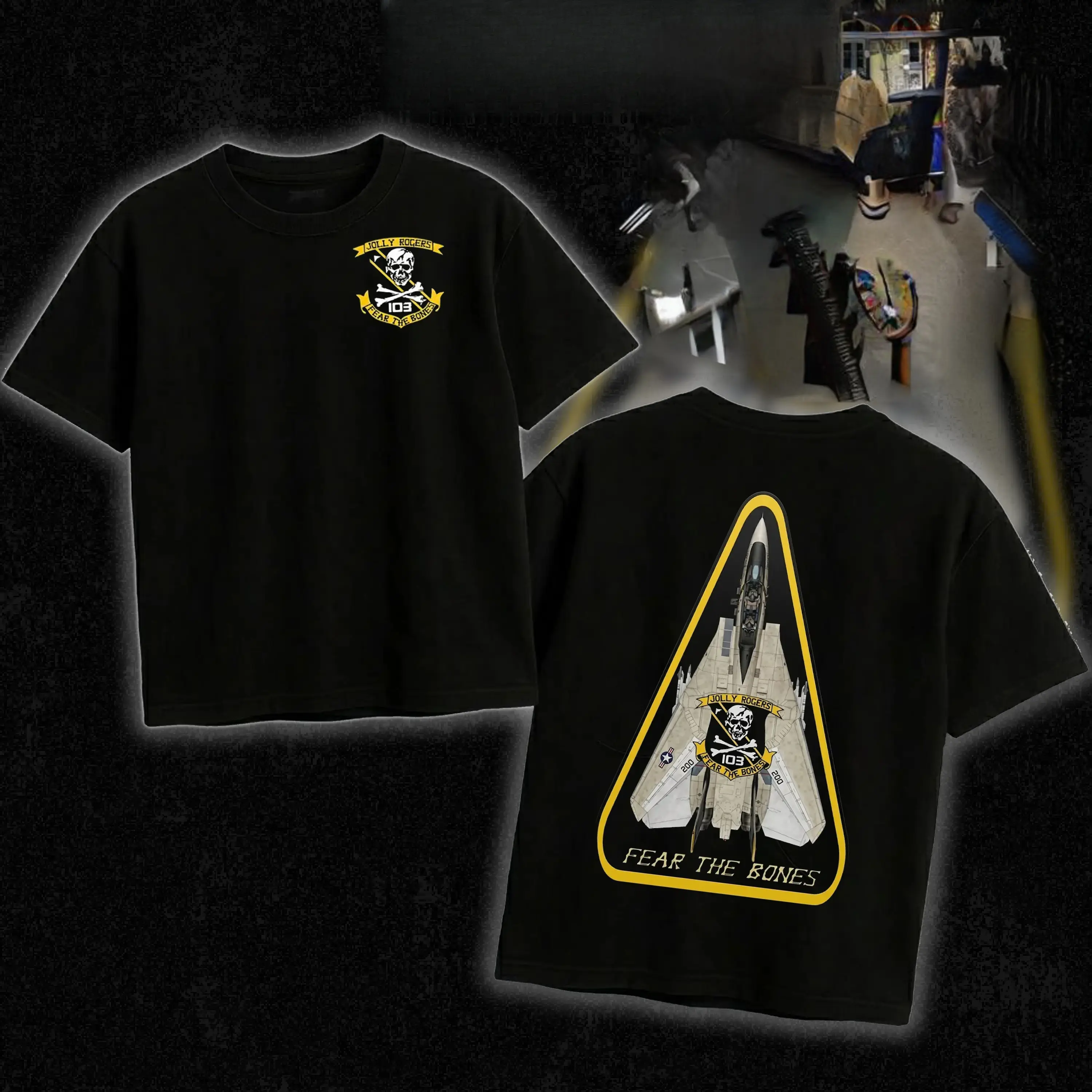 Women's Jolly Rogers VF-103 Aviation Print Casual Tee, US Navy Strike Fighter Squadron Breathable Cotton Top, F-14 Tomcat Military Veteran Medium Length Shirt, Black Short Sleeve Machine Wash Tactical Streetwear