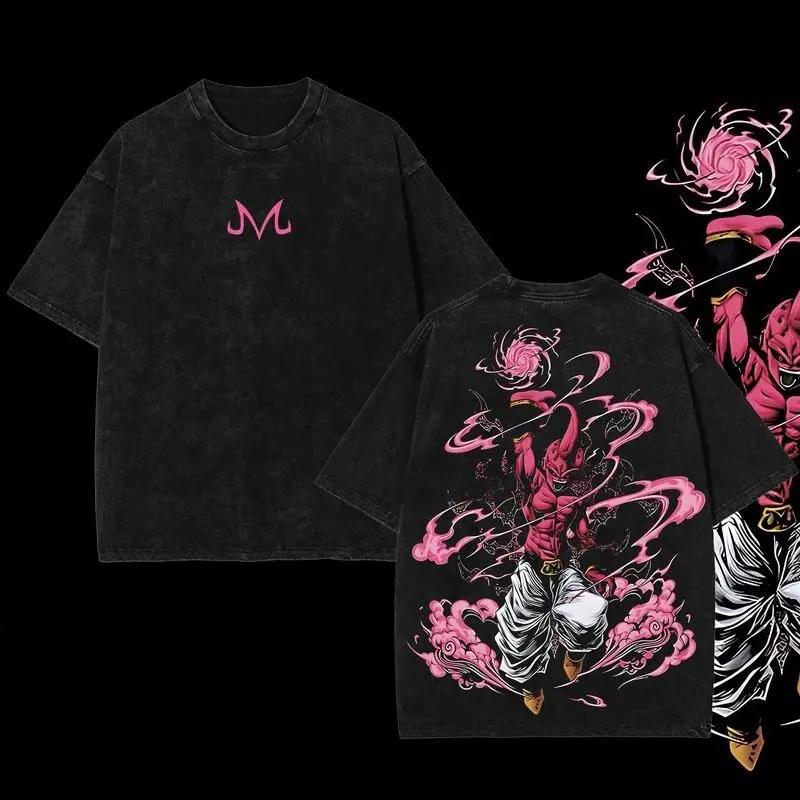 Anime double-sided printed retro oversized washed T-shirt suitable for both men and women, oversized anime and manga washed heavyweight cotton T-shirt for anime fans, trendy clothing, popular T-shirts, holiday gifts, TikTok shop deals funny graphic