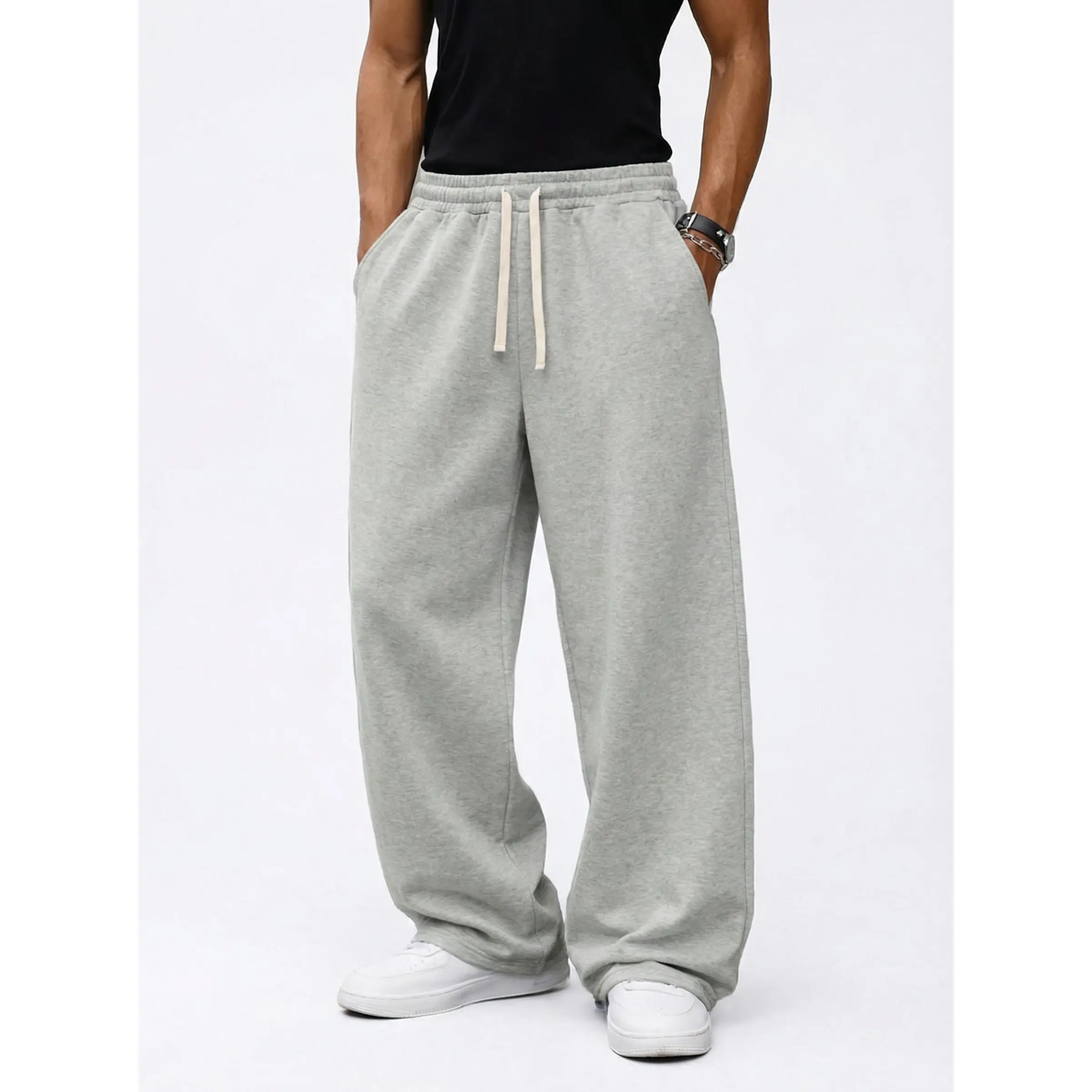 Plus Size Men's elastic waistband sweatpants, casual sportswear wide-leg style pants, with pockets, suitable for spring, autumn and winter seasons, casual men's pants, sport pants, casual sportswear pants