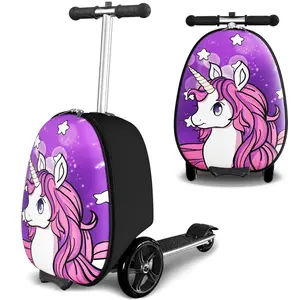 2-in-1 Ride-On Scooter Suitcase, Scooter Luggage for Kids Ages 5-12, Foldable & Lightweight Carry with LED Light-Up Wheels