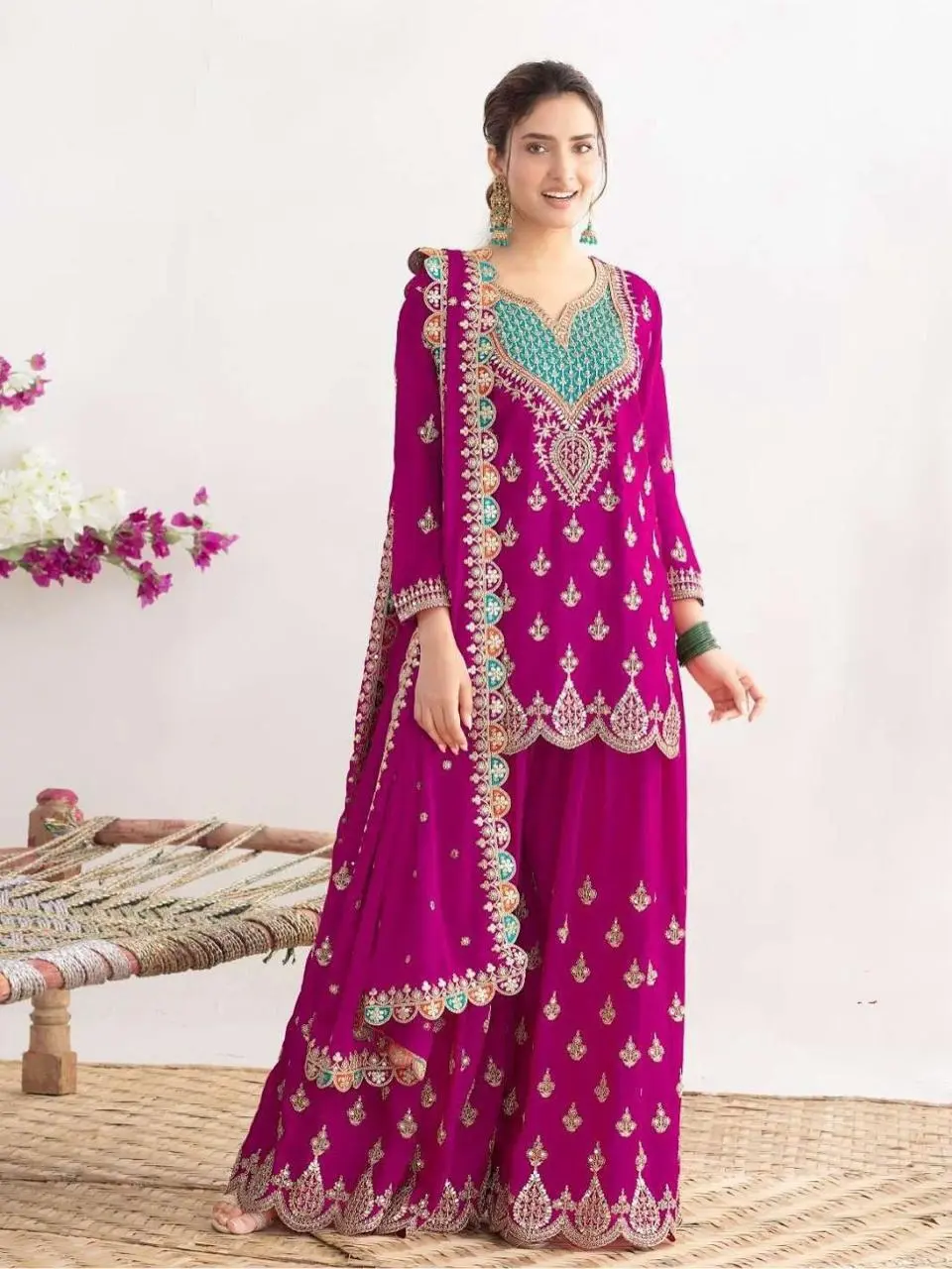New Designer Party Wear Sharara Suit With Dupatta (3-Piece Set)