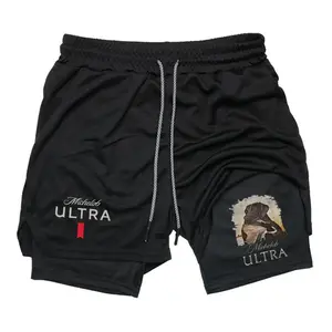 Michelob Ultra Dog Outdoor Print 2 in 1 Shorts Sweat Shorts for Men Drawstring Waist Streetwear Style Summer Outfits Men Shorts Guys Gifts
