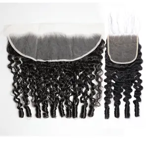 Burmese Curly 13x4 Lace Frontal Closure Only 5x5 HD Transparent 100% Virgin Human Hair Water Wave Deep Wave Pre Plucked Natural Black Free Part Extensions burmese  curly  bundles