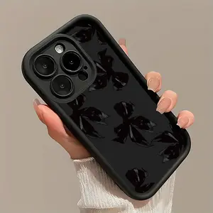 Black Minimalist Bow Pattern Full-Coverage Shockproof Phone Case Compatible with iPhone 17/16/15/14 Pro and Samsung S25/24/23/22 Series Protection Smartphone