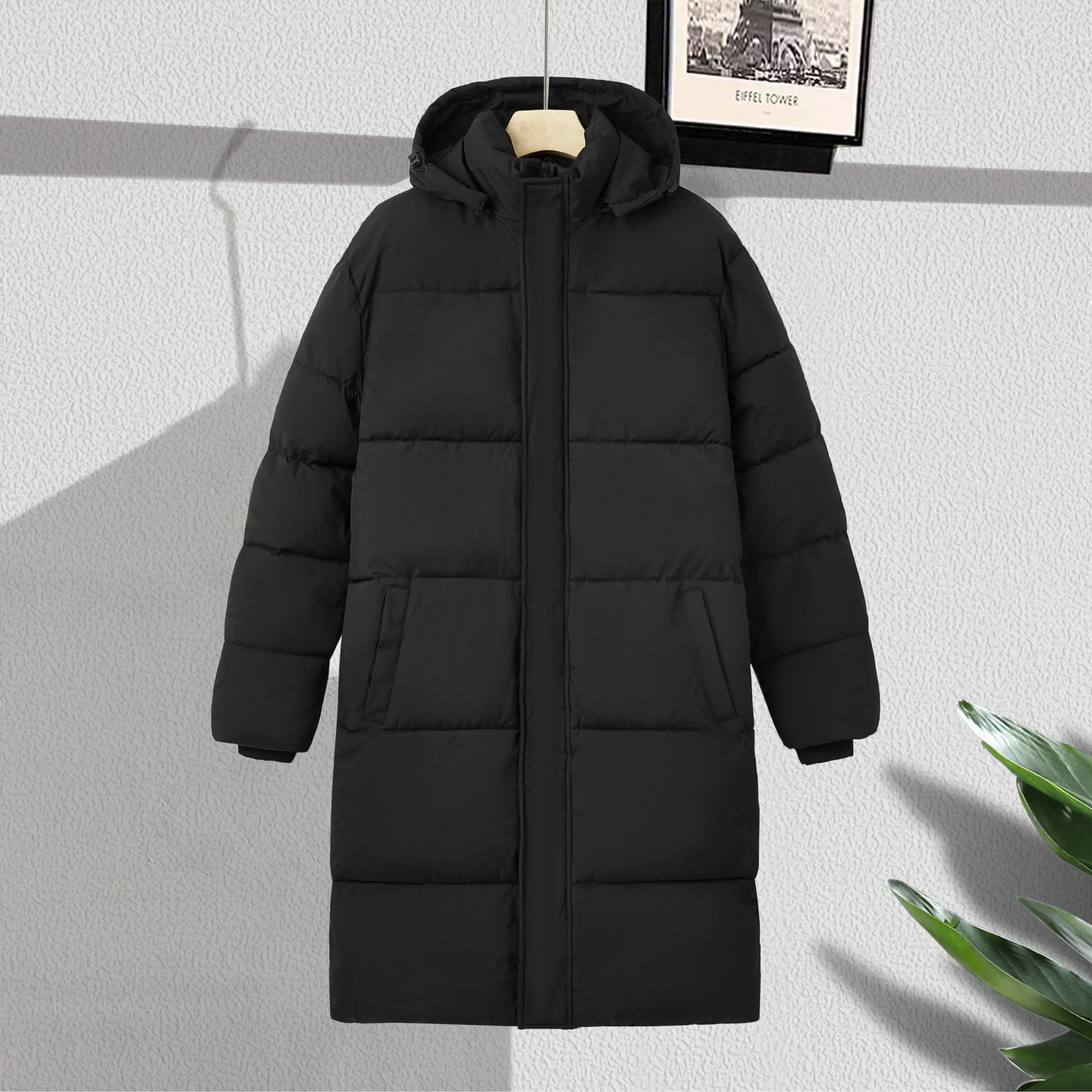 KZZ Mens Solid Regular Fit Thermal Down Coat - Hooded, Waterproof, Snow-Proof Winter Outerwear with Zipper, Men's Casual Tops, Jackets, Pocket, Menswear, Plain