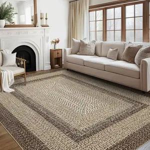 GARVEE Braided Collection Large Washable Rug 9x12 Non-Slip, Natural Border, Stain Resistant, Thin Foldable Floor Cover for Living Room, Bedroom, Nursery, Dining Room