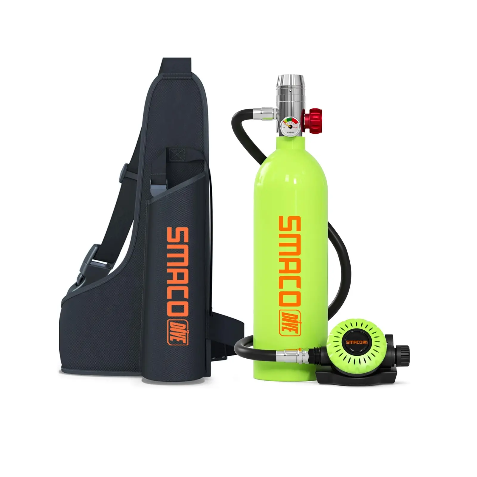 SMACO S400 1.0L Mini Scuba Tank With Travel Bag Up To 15 To 20 Min Use Time DOT Certified Portable Aluminum Diving Cylinder 5 Lb Pony Bottle Fixed Pressure Gauge For Summer Beach Pool Snorkeling Ocean Trips Water Sports Gear