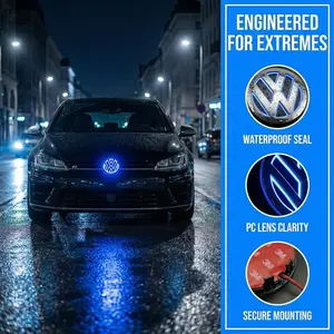 VW LED Logo Light for Volkswagen Golf Jetta Passat CC Polo | 4D/5D Glowing Front Grille Rear Badge Emblem | 11cm Car Atmosphere Decorative Lamp | Modification Accessories Tube Tail Lights Tacoma Roof Top Strobe Bar with RGB Fuse Assortment Kit Puller