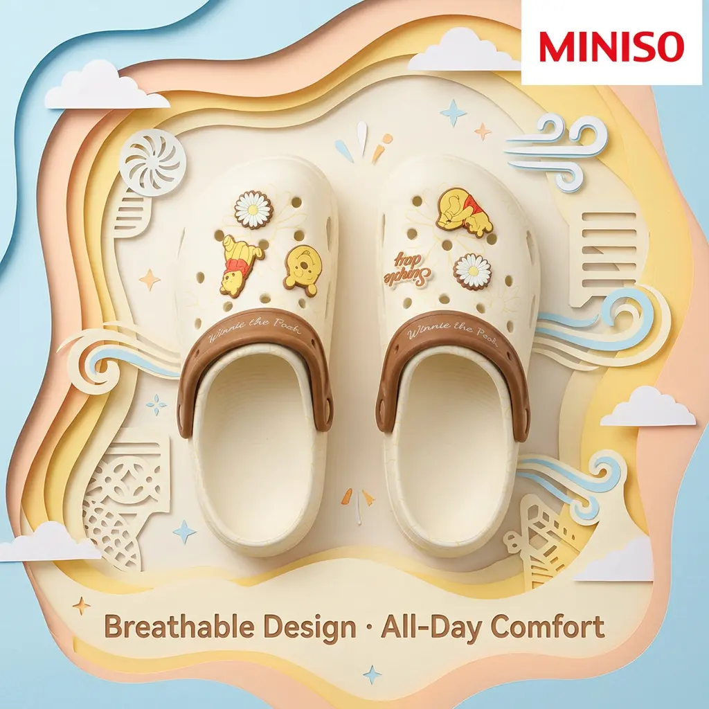 Disney Winnie the Pooh Series Hole Shoes – Cute Breathable Clogs, Perfect Gift for Disney Fans, Casual Home & Outdoor Slippers with Pooh Charm! DealsForYouDays