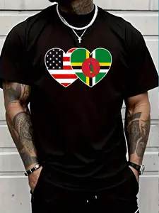 100% Cotton DOMINICA USA Flag Tee For Commonwealth Dominican Americans T-Shirt Women's Men's Graphic Tee Crew Neck summer vacation Tops