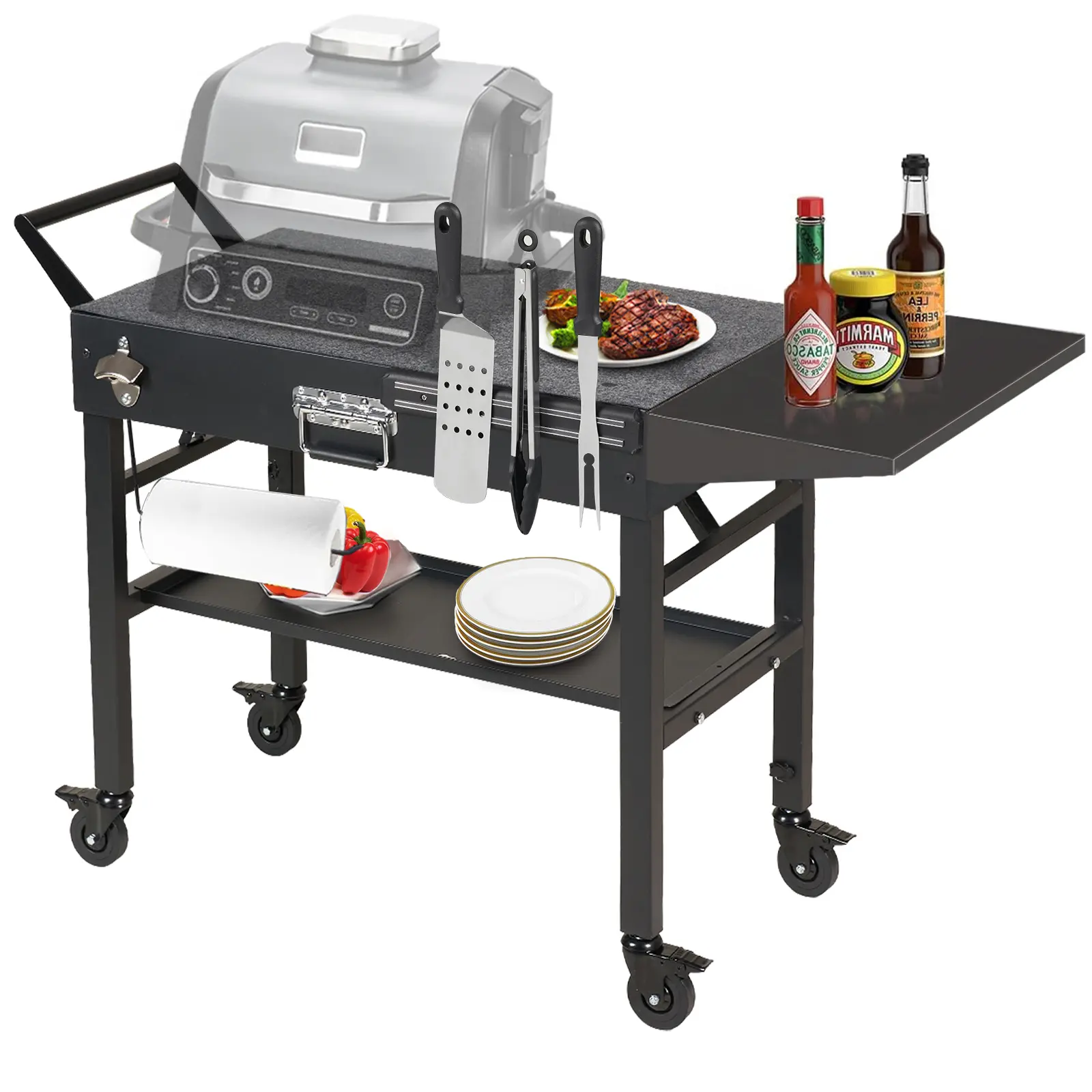 Grill Table for Blackstone Griddle, Portable Griddle Table with Caddy - Fit 17” or 22” Other Tabletop Grill, Foldable Ninja Grill Stand& Blackstone Griddle Stand for Outdoor Tailgating-Camping