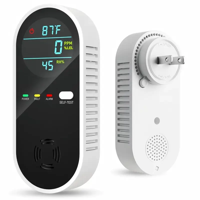 5-in-1 Portable Detector with Natural Gas & Temperature Humidity Sensors Plug-and-Play Design High-Definition Display Accurate Alerts Ideal for Kitchen Garage RVs Apartments