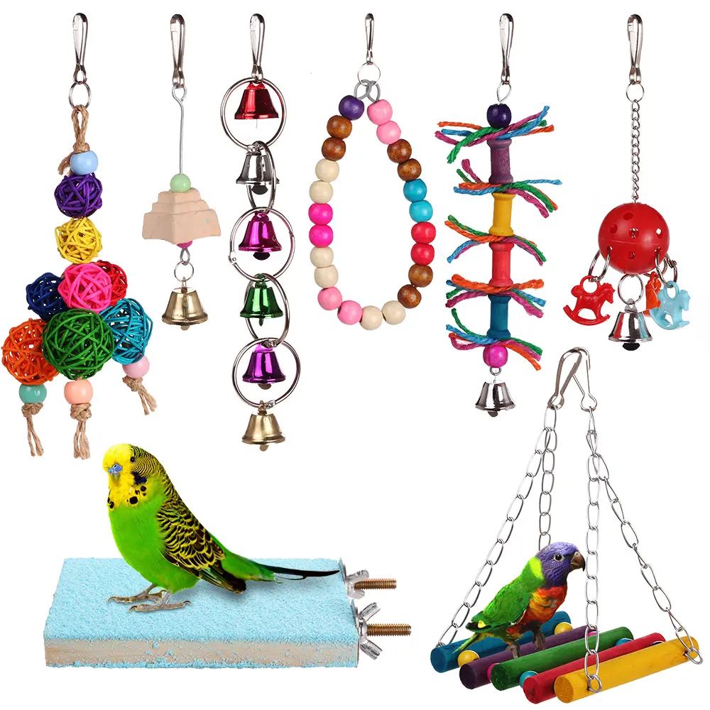 Bird Toys Set: Swing, Chewing Toy, Climbing Ladder, Hammock for Budgerigar, Parakeet, Conure, Cockatiel, Mynah, Lovebirds, Colorful Fun Toys